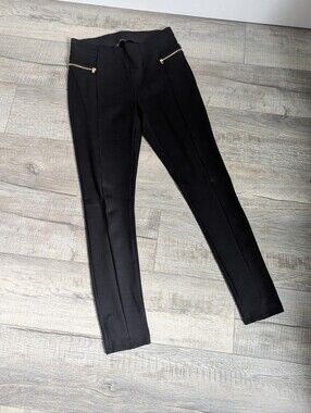 Lily Morgan Slim Ponte Leggings with Front Seam and Zip Pockets - Black Size S
